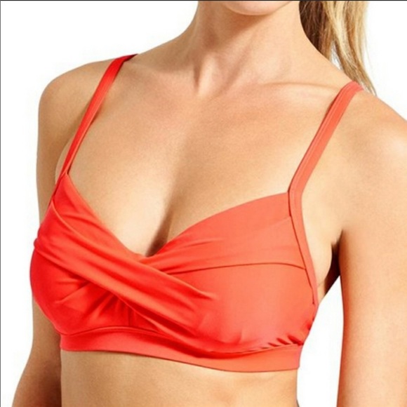 Athleta Other - ATHLETA Neon Coral Twister Bikini Top Size 36 D/DD